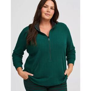 Torrid heavy Hacci rib half zip emerald green lounge pullover size 1(1X)